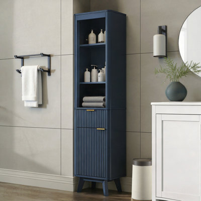 Armoire de rangement de 68 po de hauteur avec étagères réglables et un tiroir et une porte, armoire de rangement pour salle de bain, salon, entrée et cuisine, bleu