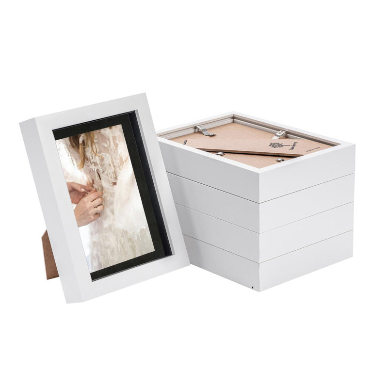 Nicola Spring - 3D Box Photo Frames - 5 x 7" with 4 x 6" Mount, White/Black
