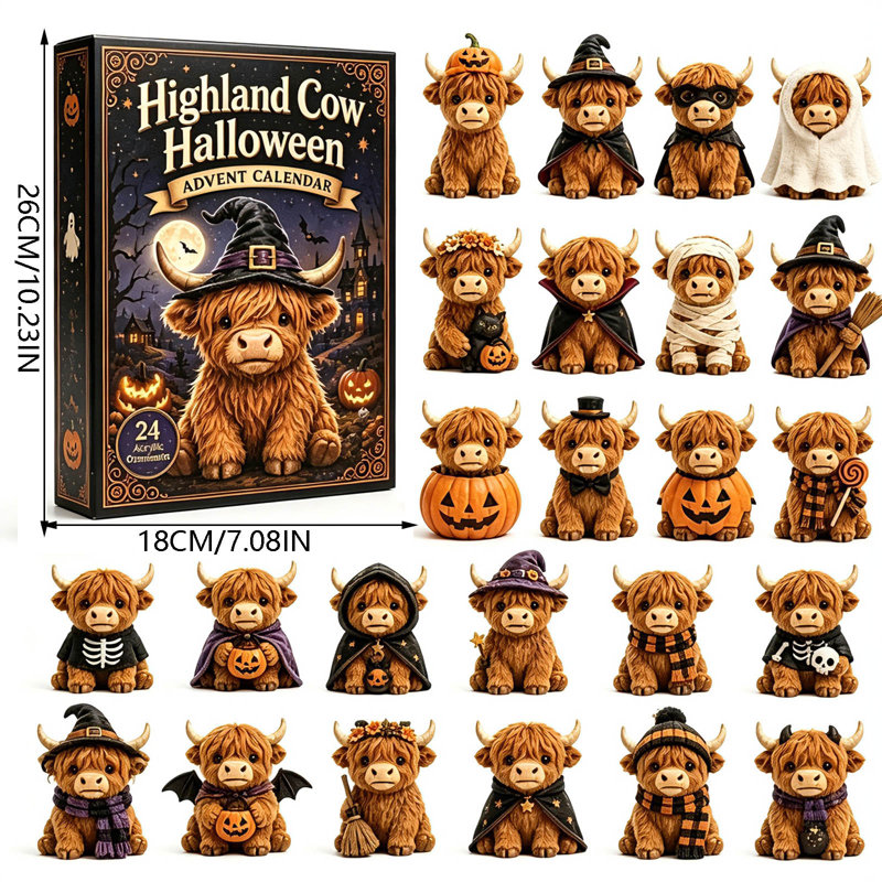 Calendrier de l'Avent d'Halloween - Coffret de 24 décorations sur le thème des vaches - Contient 24 ornements en acrylique