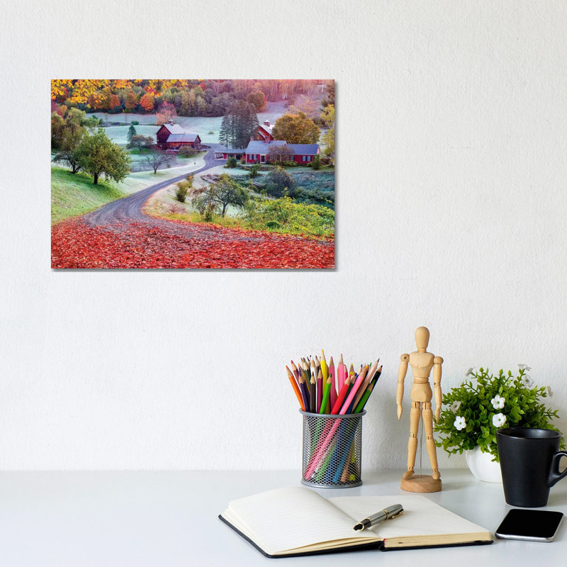 First Cold Morning In Autumn, Farm In Woodstock Vermont New England by Susanne Kremer - Wrapped Canvas Print
