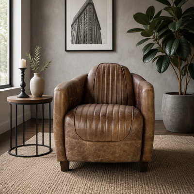 Chaise en cuir et aluminium rétro brun