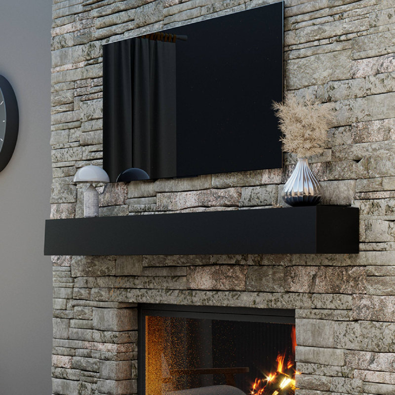 Fireplace Mantel, Modern Design, Wall-Mounted Floating Shelf, White, 72"H x 8"W x 6"D