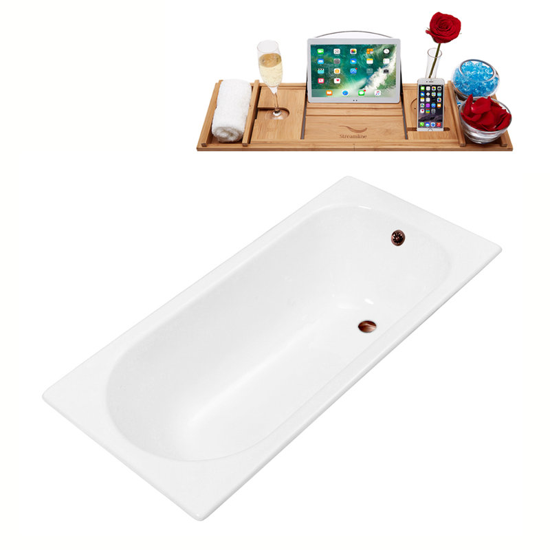63" Streamline Drop-In Soaking Cast Iron Bathtub With Bamboo Tray, Matte Oil Rubbed Bronze