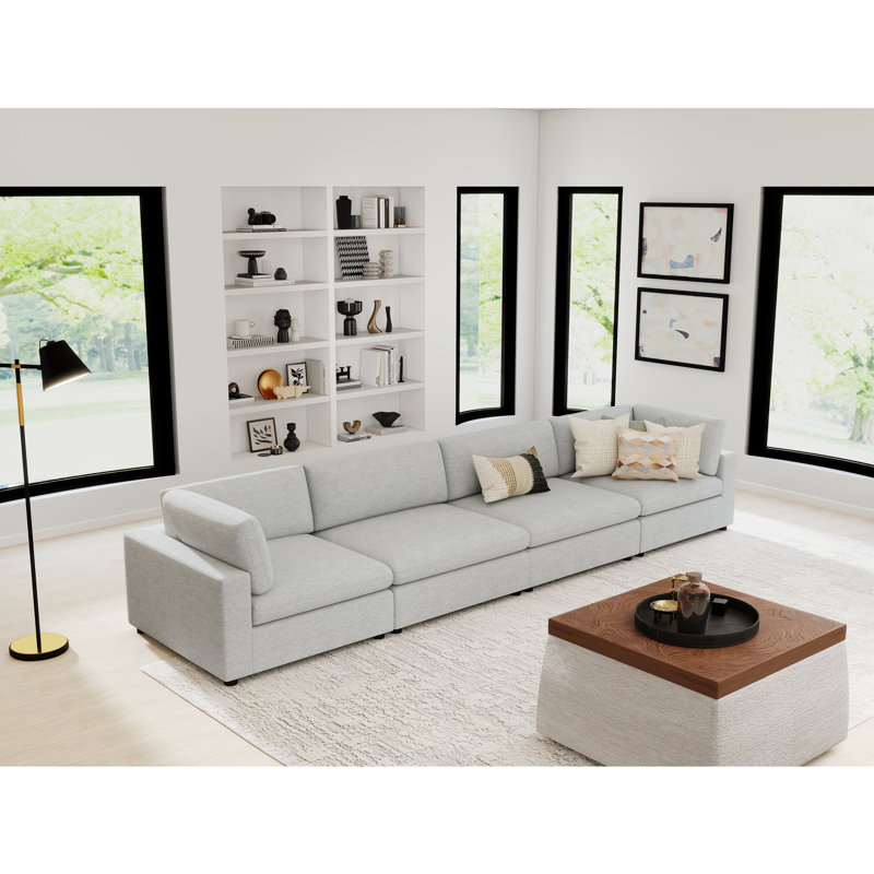 154.4'' Wide Modern Minimalist Pillow Back Sectional Sofa With 4-Seating