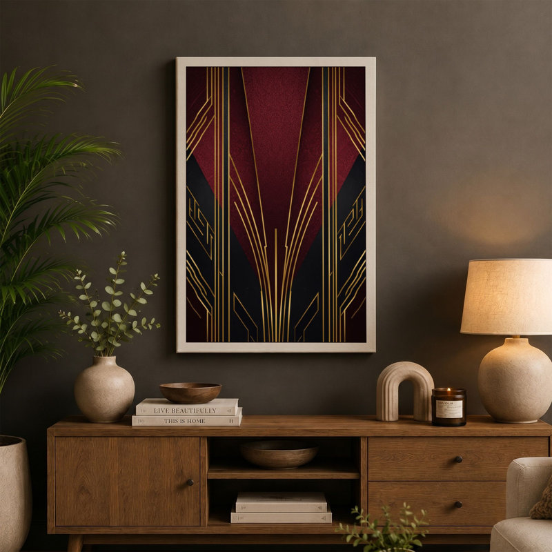 Sunburst Elegance Art Deco - Wrapped Canvas, 18x12 - 45.7 x 30.5 cm, Black Border