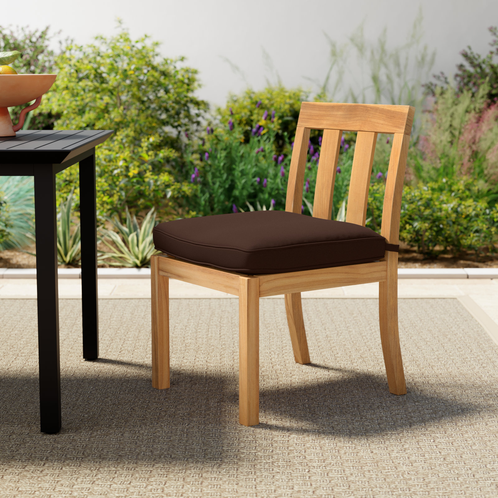 Teak Patio Side Chair, Dark Brown