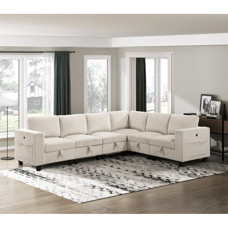 6-Piece Modular Sectional With Storage Seats, Beige