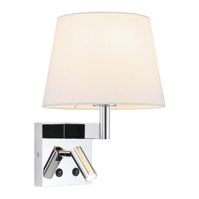 Modern Chrome Bedside Mounted Wall Light with adjustable LED Reading Lamp