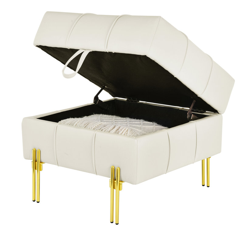 Leather Storage Ottoman, Beige