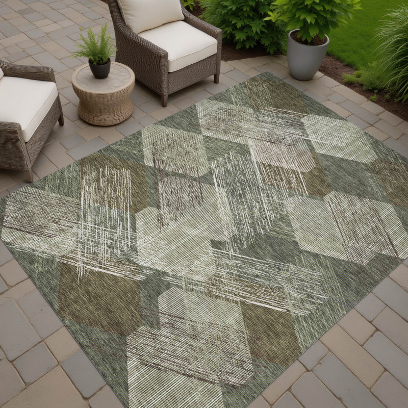 Machine Washable Indoor/Outdoor Chantille ACN2637 Geometric Rug, 3' x 5', Olive