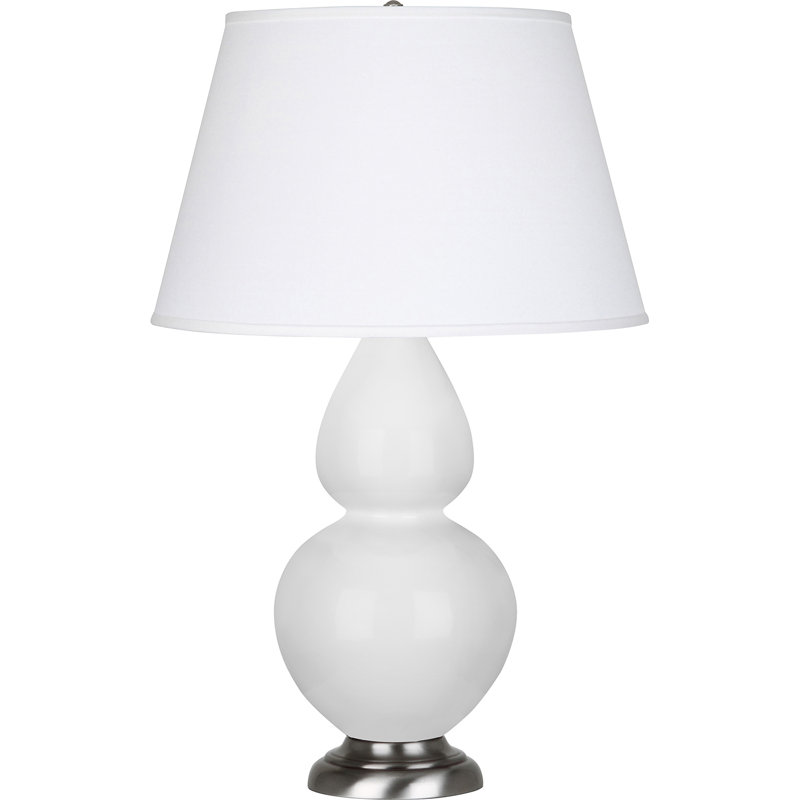 Lampe de table double gourde en céramique, Marguerite émaillée / argent antique, Perle, Argent argent
