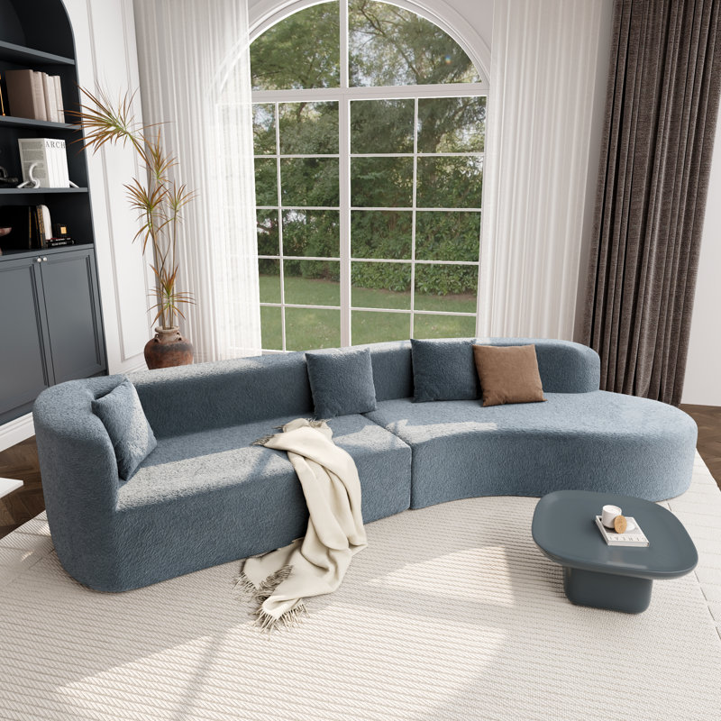 Canapé modulaire courbé de 132 po avec tissu en chenille et ressorts éponge Vargas, Chenille bleu foncé