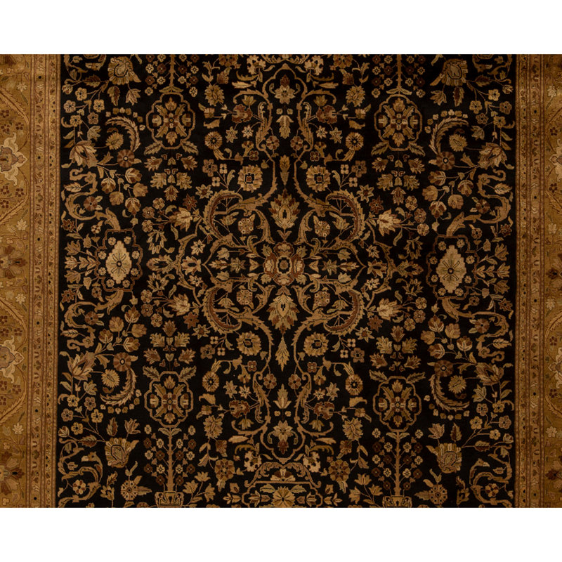 Hand Knotted Wool Oriental Area Rug in Black And Gold