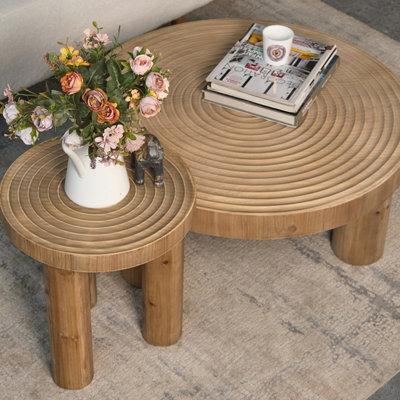 Table basse ronde en bois massif rétro