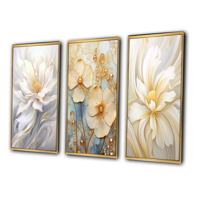 «Dreamy White Digital Spring Flowers», 3 pièces