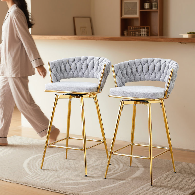 Tabouret de bar et de comptoir pivotant à 360 ° avec structure en métal, Siège gris / cadre doré