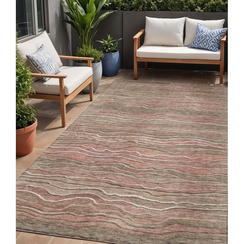 Tapis d'extérieur lavable abstrait brun et cuivre 5 pi x 8 pi