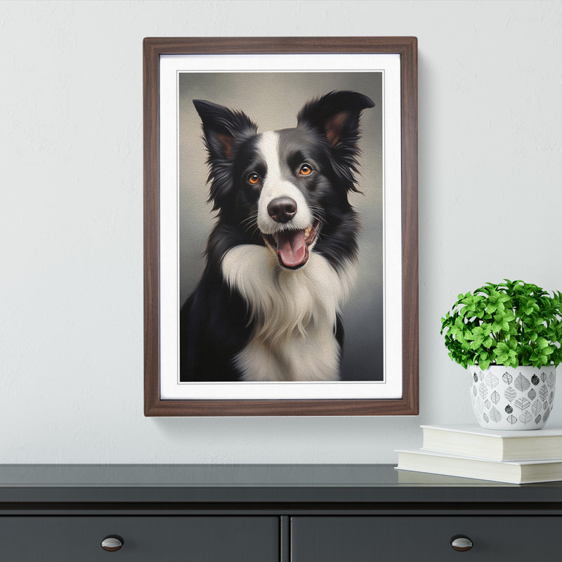 Border Collie Classicism Art - Framed Print, 64cm H x 46cm W x 2cm D, Walnut Framed