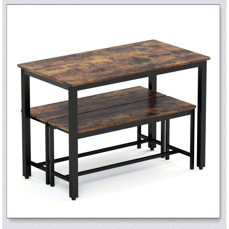 Dining Table Set, Bar Table with 2 Dining Benches, Kitchen Table Counter with Chairs