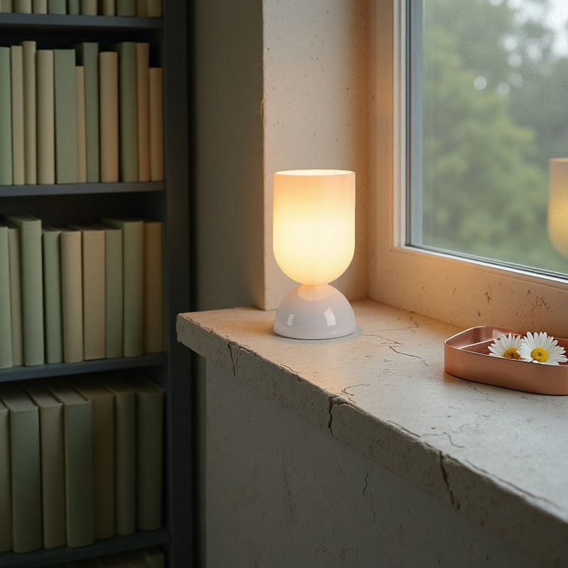 Lampe de table moderne 9 po en verre blanc avec gradateur, certifiée cULus pour les tables de chevet de chambre à coucher, les tables d'appoint de salon, les bureaux à domicile ou les décors contemporains