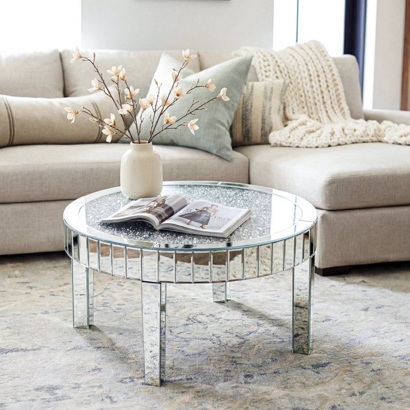 Modern Mirror Coffee Table With Diamond Inlay Accents