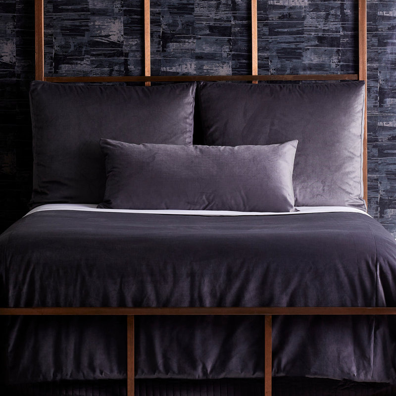 Modern Velvet Coverlet, King Coverlet, Charcoal