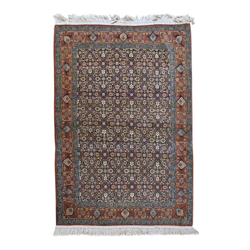 Tapis multicolore et bleu noué à la main de haute qualité
