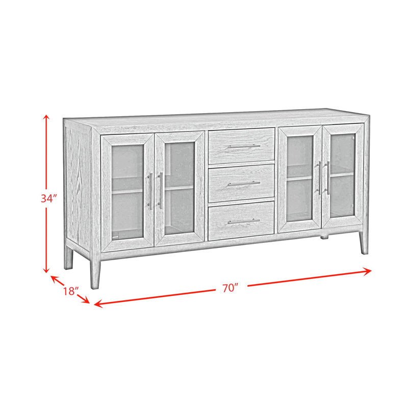 Armes 70'' Gray Oak Veneer Server with Glass Doors