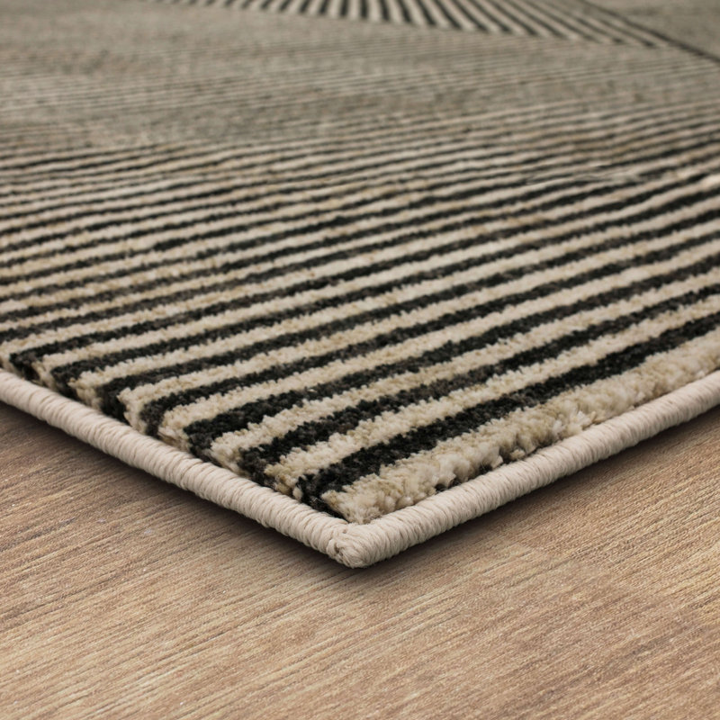 Linea Black Geometric Polyester 28''x94'' Area Rug