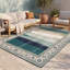 Tapis Devereux moderne à rayures effet pinceau bleu sarcelle et blanc, lavable à la machine, antidérapant, à poils courts, pour l'intérieur et l'extérieur, adapté aux animaux domestiques, idéal pour le salon, la chambre, la salle à manger, l'entrée, le couloir ou le bureau.-436792079