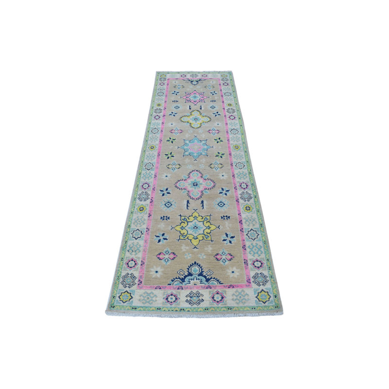 Tapis de couloir unique en laine noué à la main rose / vert 2 pi 6 po x 8 pi Harpenden