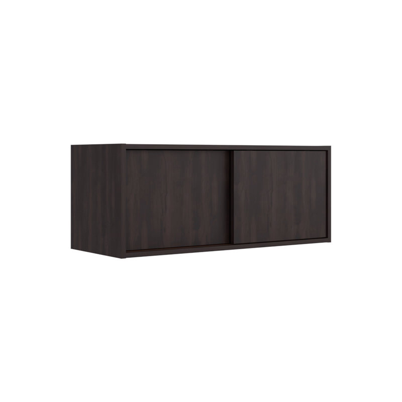 32-Inch Wide Wall Storage Cabinet With Sliding Doors, 13" H x 31.9" W x 12.4" D, Dark Walnut