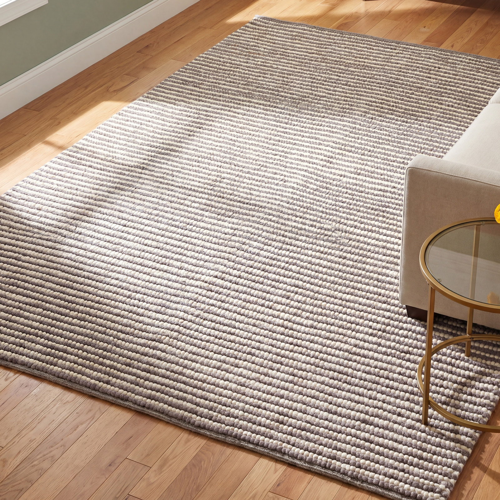 Cleodora Ivory Dark Brown Hand-Woven Chevron Rug, Rectangle 9' x 12'