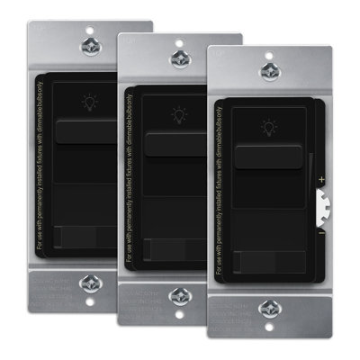 TopGreener Kalide Dimmer Light Switch, 3-Way, 200W LED/CFL, Neutral Wire Not Required - Black (3-Pack)
