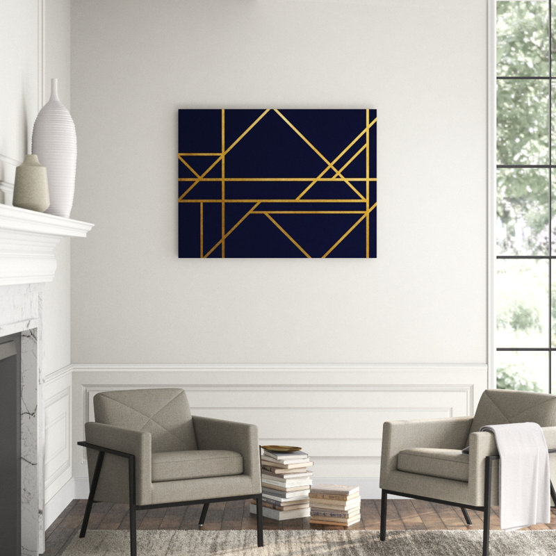 Gold Navy And Lines I Print by Guseul Park, Gild Gold, 36" H x 48" W x 1.5" D
