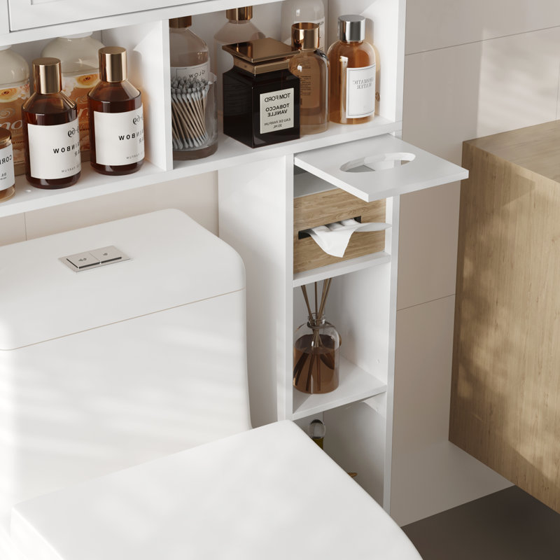 67.8" H Over The Toilet Storage Cabinet With Adjustable Shelves & Toilet Paper Holder, Farmhouse Over Toilet Bathroom Organizer, Double Door Toilet Cabinet For Bathroom, And Laundry, White