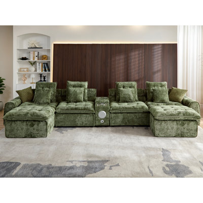 Canapé modulaire de 173 po, canapé modulaire Comfy Boucle Cloud, canapé à assise profonde en forme de U avec console, console Blueooth Speeker et chargeur sans fil pour le salon
