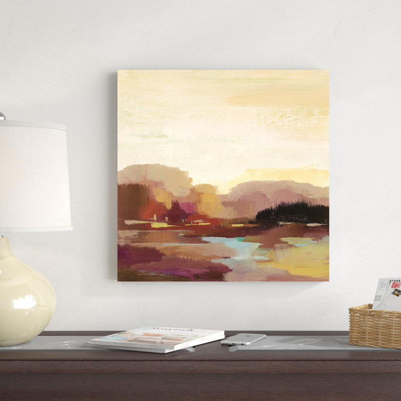 «Maroon Landscape» par Silvia Vassileva, peinture sur toile tendue, H 20 po x l 20 po