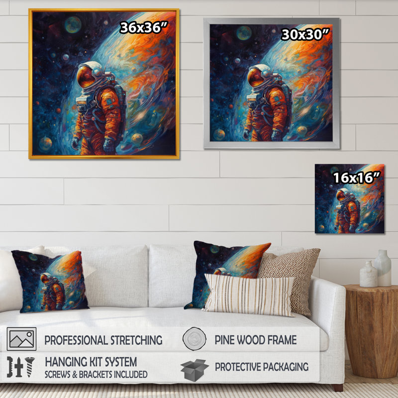 «Astronaut With A View Of The Galaxy», reproduction d'art sur toile encadrée, H 30 po x l 30 po x P 1 po, Toile tendue