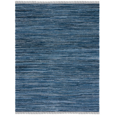 Abiram Hand Woven Denim/Cotton Rug in Blue/Black
