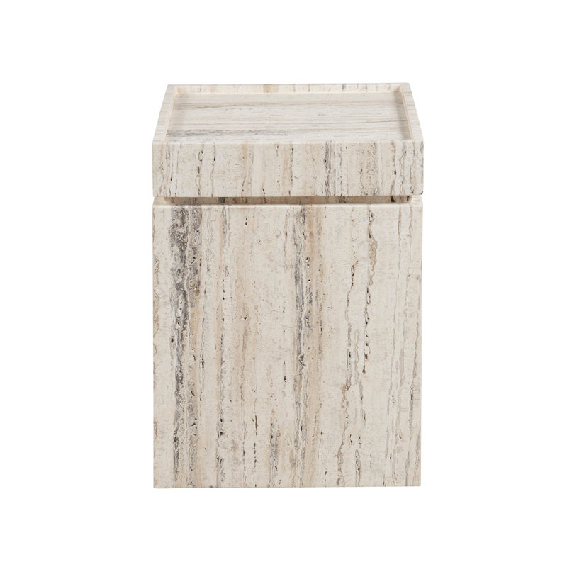 Square White Travertine Contemporary Accent Table