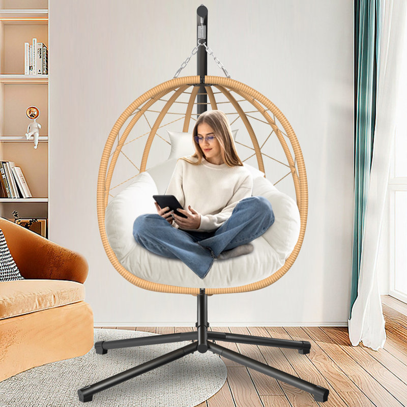 Fauteuil à œufs avec support, fauteuil à œufs d'extérieur, Blanc cassé, Chêne