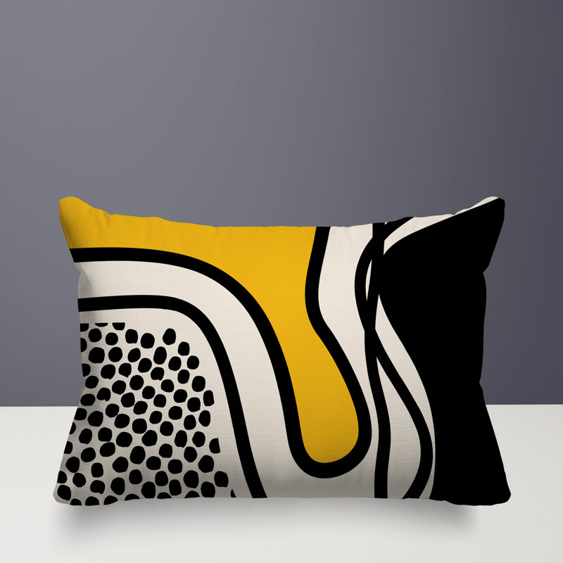 Coussin lombaire réversible intérieur / extérieur Jai Abstract, H 18 po x l 25 po, Jaune