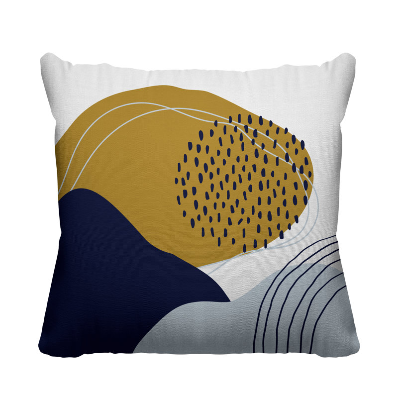 Coussin décoratif intérieur / extérieur Mid-Century Cyn, L 15 po x H 15 po, Jaune / Bleu Marine