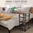 Industrial C-Shaped Mobile Rolling Sofa Side Table With 3-Tier Storage Shelving, Adjustable Height