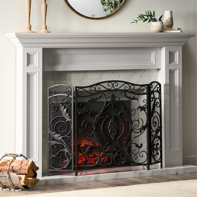 Stunning Iron Fireplace Screen With Metallic Trim - 53.06" W X 1.95" D 35.9" H Black + Silver For A Stylish Interior