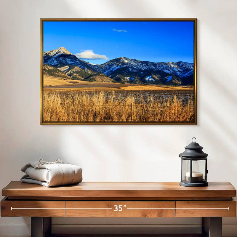 Vue panoramique des montagnes Bridger, 25 po x 17 po, Cadre flottant doré
