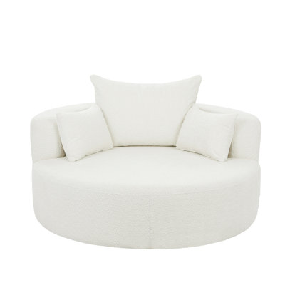 Luxurious Chenille Upholstered Swivel Chair with Deep Seating and Removable Pillows, Perfect for Modern Living Spaces.