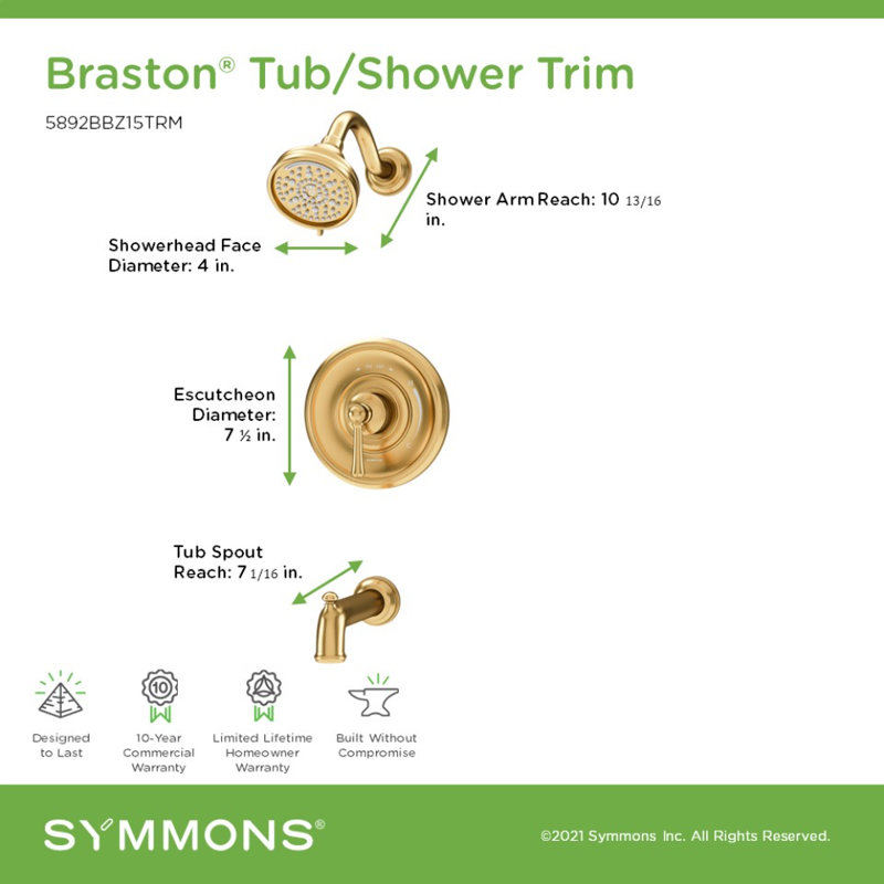 Ensemble de garniture de robinet de baignoire et douche Braston HydroMersion, Bronze