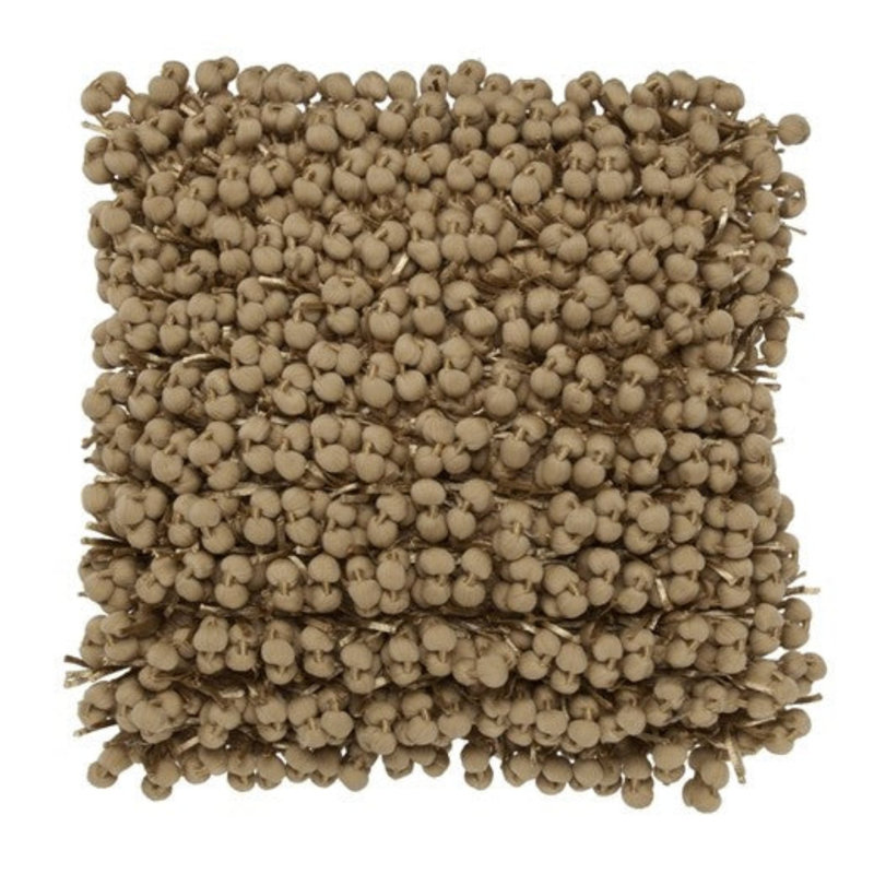 Cloud9 Design Pompom Woven Pillow Solid Decorative Cotton Cushion with Textured Design Modern Style, Beige